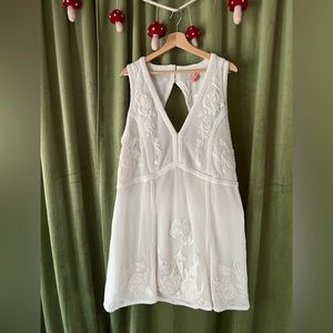 Not So Serious by Pallavi Moham Deep-V Mini Dress 1X White